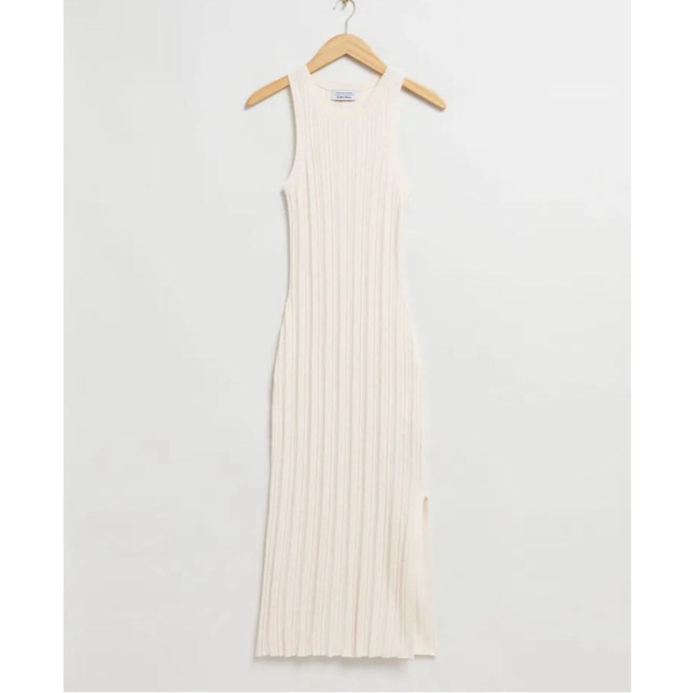 & Other Stories Cream Ribbed Knit Dress